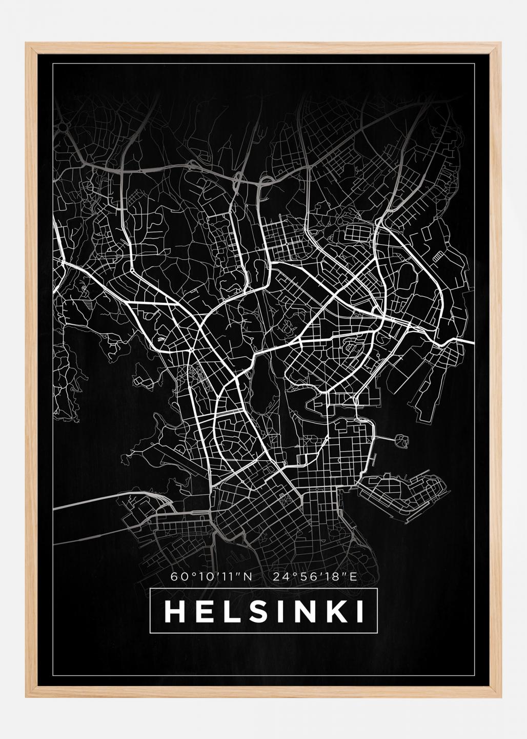 Buy Map - Helsinki - Black Poster here 