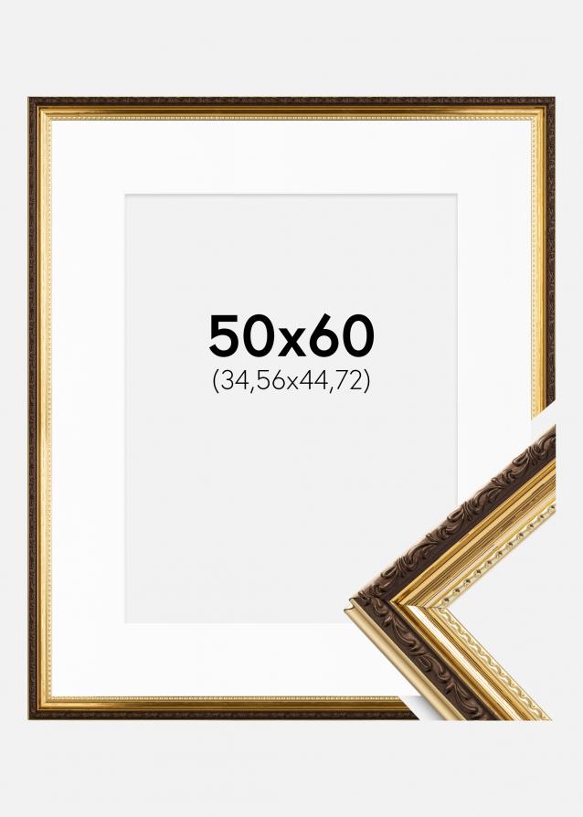 Ram med passepartou Frame Abisko Gold 50x60 cm - Picture Mount White 14x18 inches