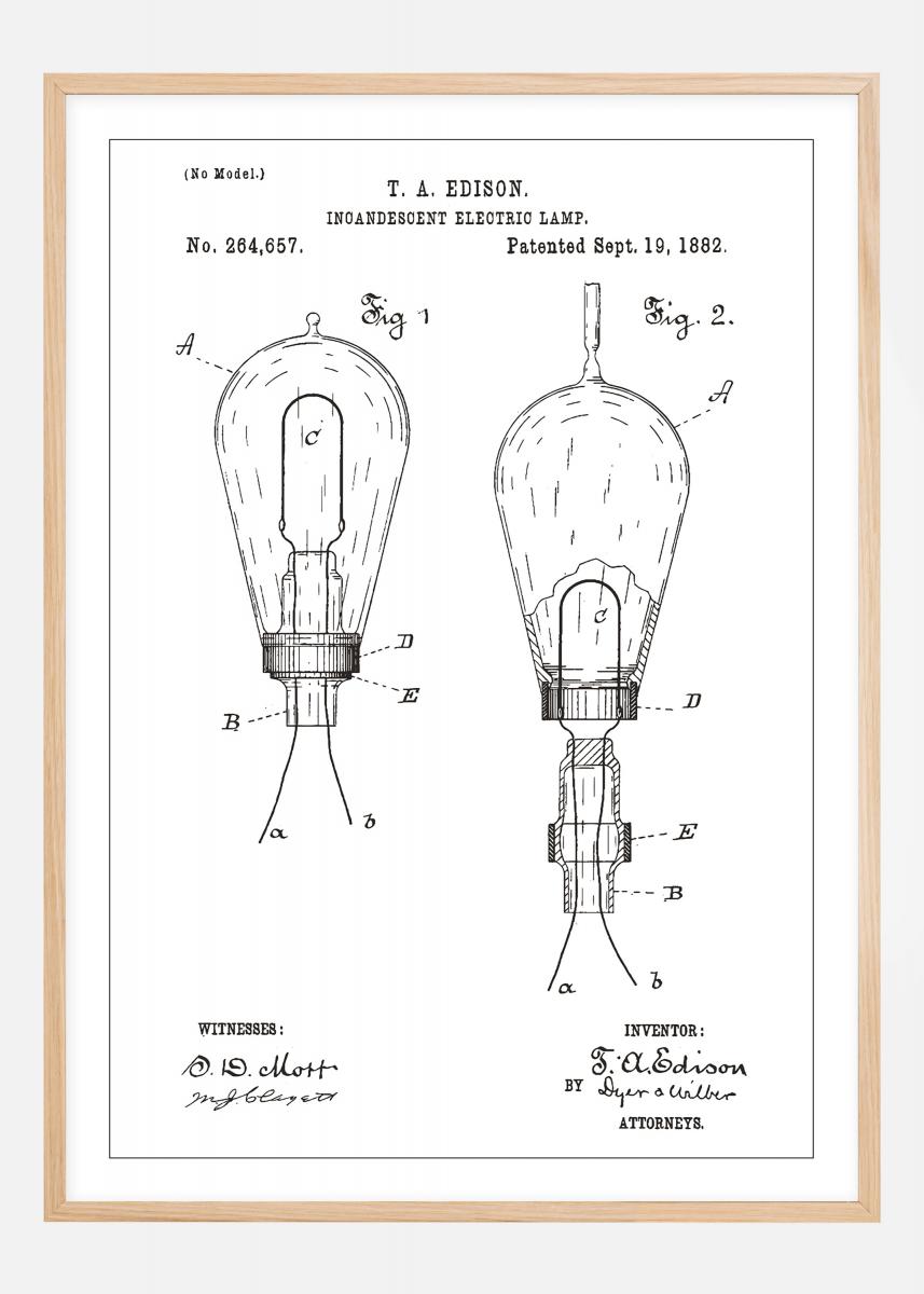 Buy Patent drawing - Lightbulb A - White Poster here - BGASTORE.IE