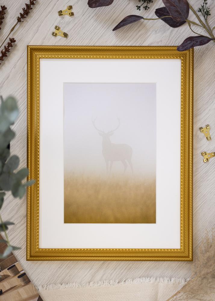 Ram med passepartou Frame Lattice Gold 40x50 cm - Mat White 29.7x42 cm (A3)