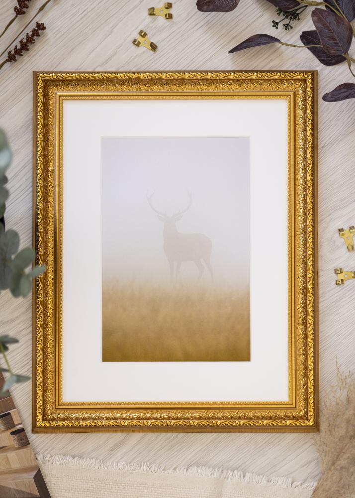 Ram med passepartou Frame Ornate Gold 40x50 cm - Mat White 29.7x42 cm (A3)