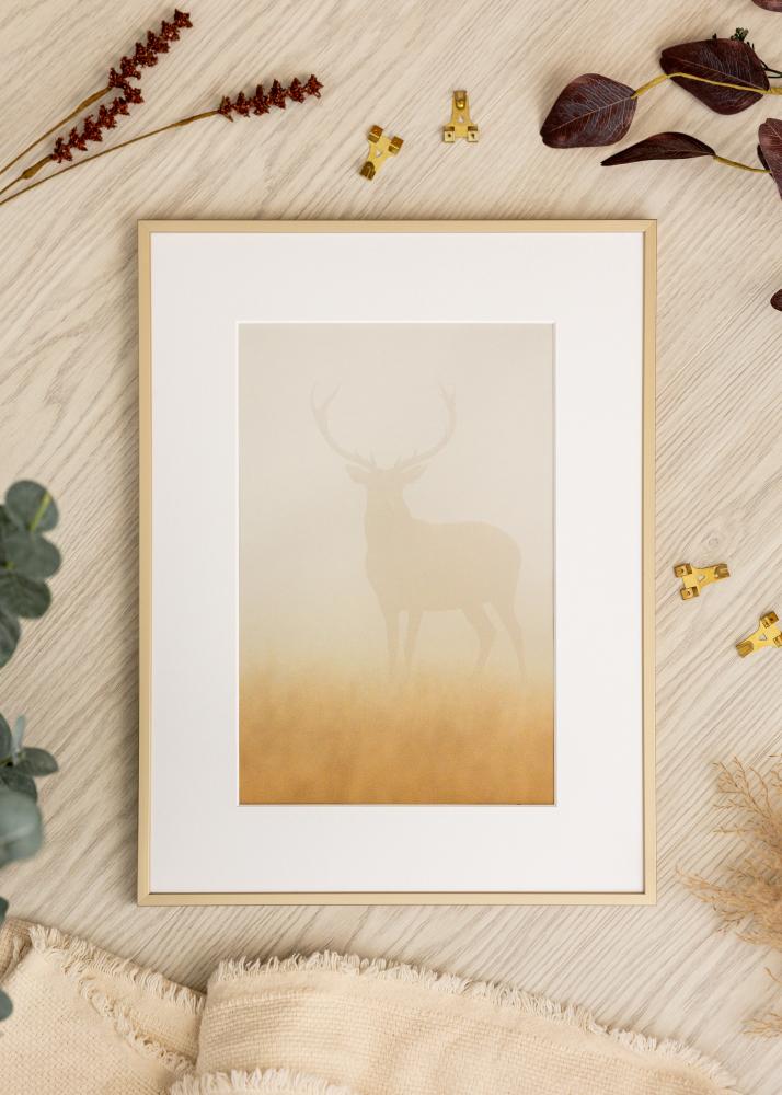 Ram med passepartou Aluminium Frame Brass 50x70 cm - Mounts White 16x24 inches