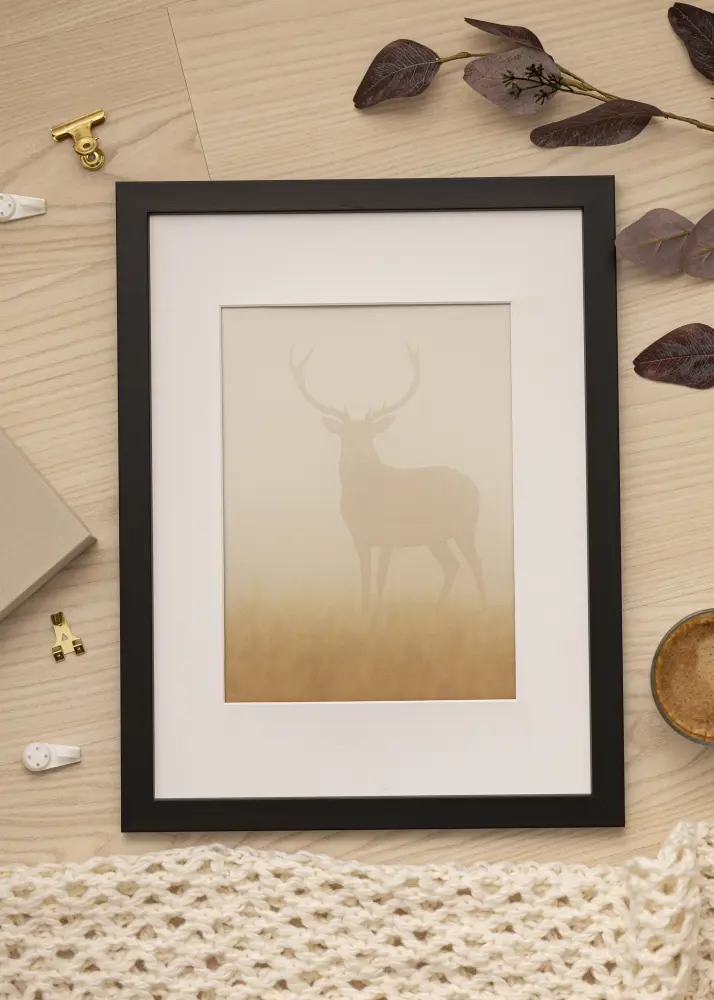 Ram med passepartou Frame Black Wood 35x90 cm - Mounts White 25x80 cm
