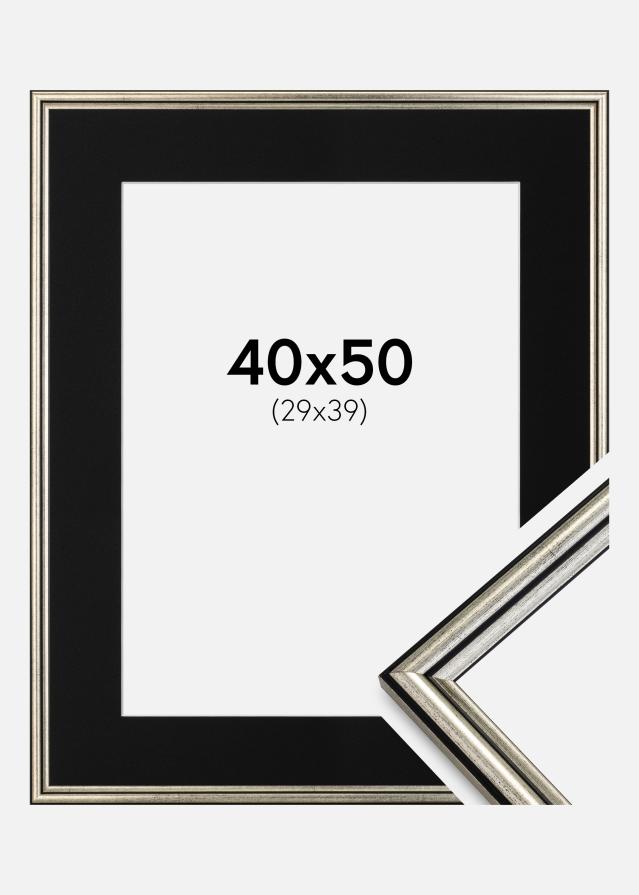 Ram med passepartou Frame Horndal Silver 40x50 cm - Picture Mount Black 30x40 cm