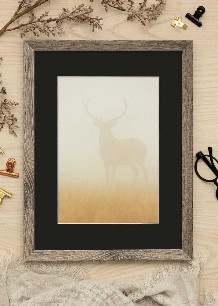 Ram med passepartou Frame Fiorito Walnut 40x50 cm - Picture Mount Black 30x40 cm