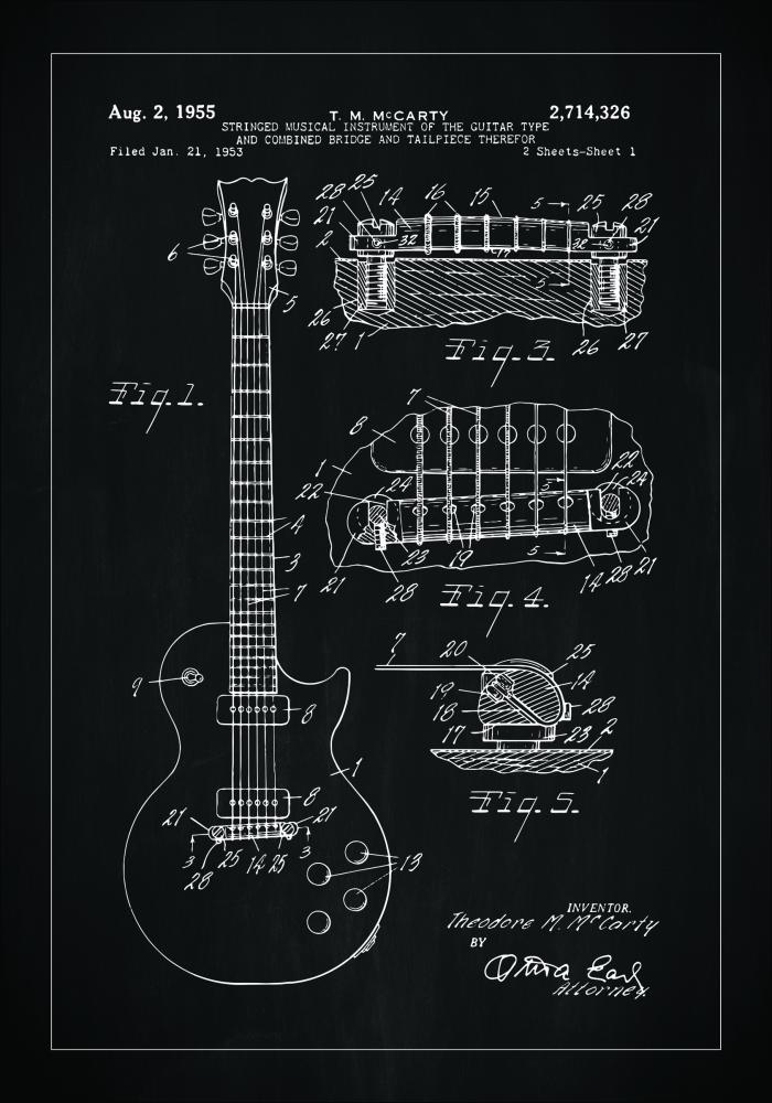 Bildverkstad Patent drawing - Electric guitar I - Black Poster