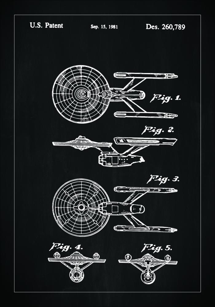 Bildverkstad Patent drawing - Star Trek - USS Enterprise - Black Poster