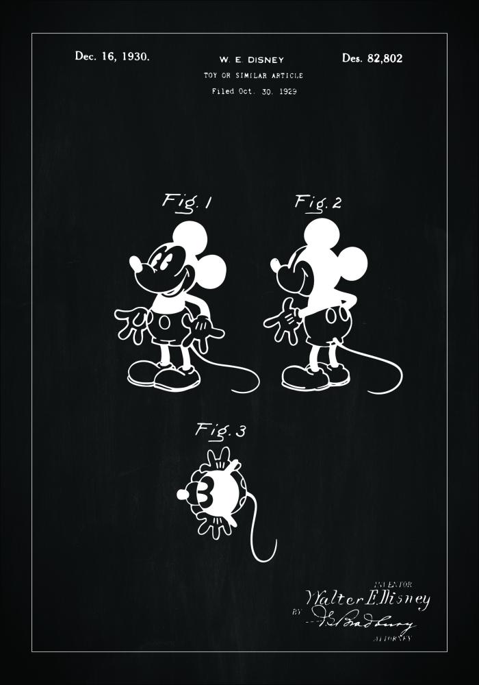 Bildverkstad Patent drawing - Disney - Mickey Mouse - Black Poster