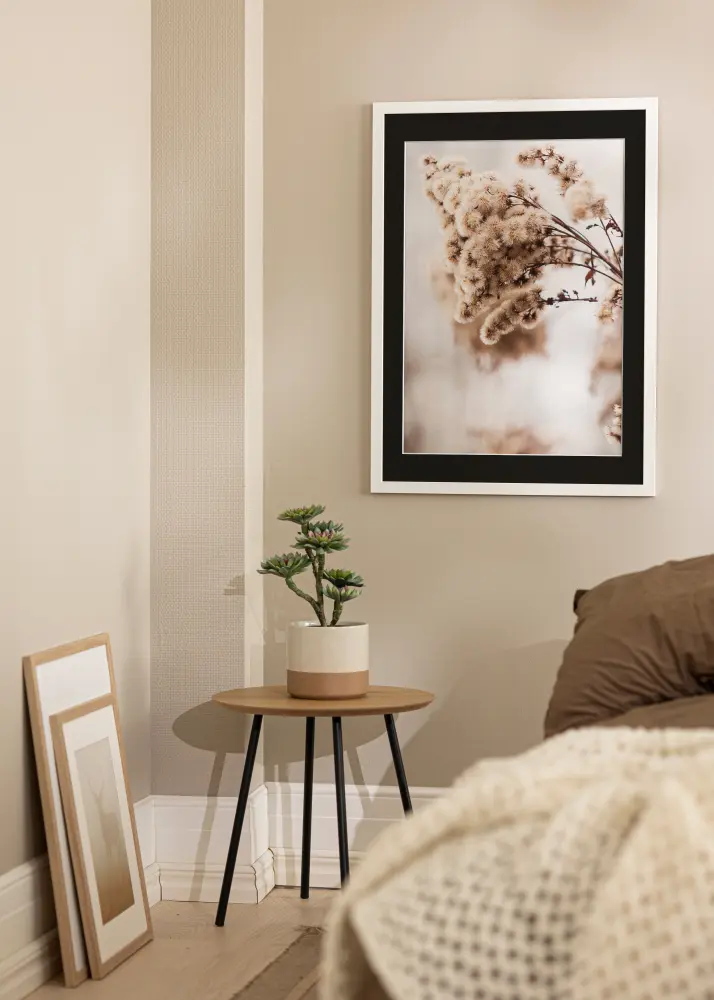 Ram med passepartou Frame White Wood 40x100 cm - Picture Mount Black 30x91 cm