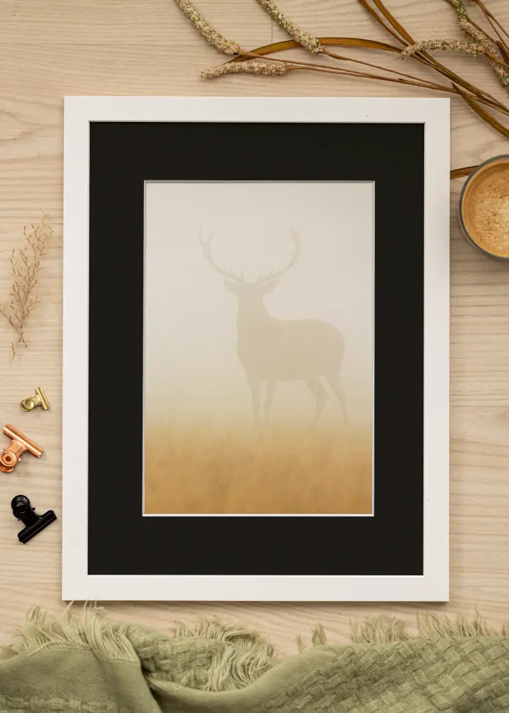Ram med passepartou Frame White Wood 40x100 cm - Picture Mount Black 30x91 cm