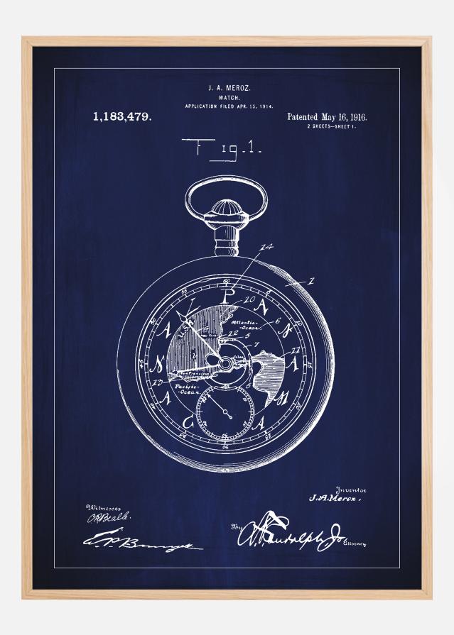 Bildverkstad Patent drawing - Pocketwatch - Blue Poster