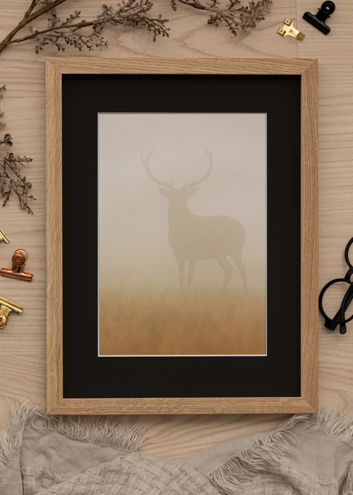 Ram med passepartou Frame Oak Wood 35x50 cm - Picture Mount Black 11x17 inches