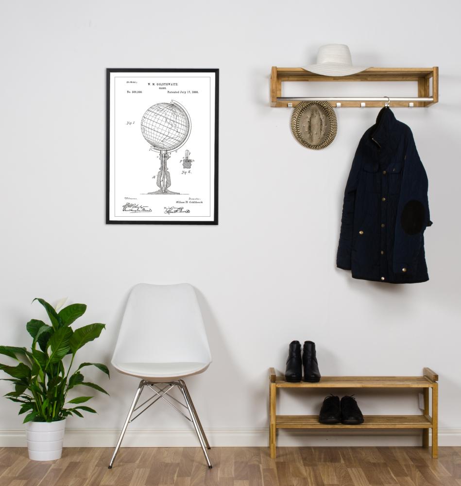 Bildverkstad Patent drawing - Globe - White Poster