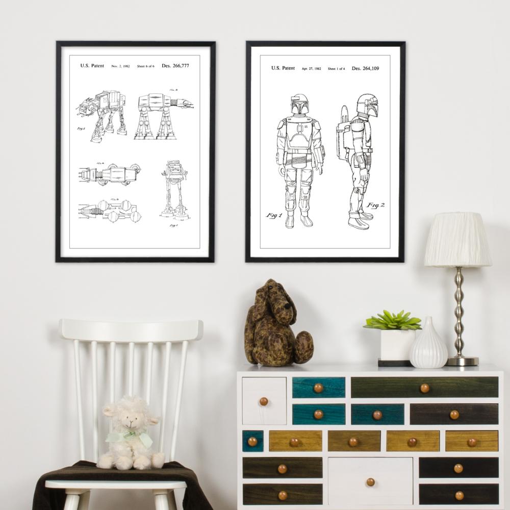 Bildverkstad Patent drawing - Star Wars - Boba Fett - White Poster