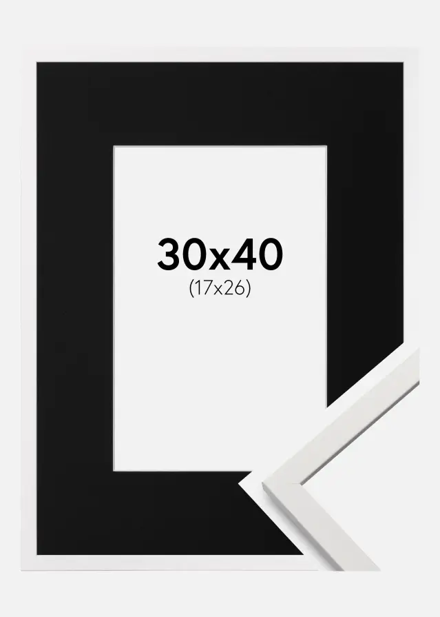 Ram med passepartou Frame Edsbyn White 30x40 cm - Picture Mount Black 18x27 cm