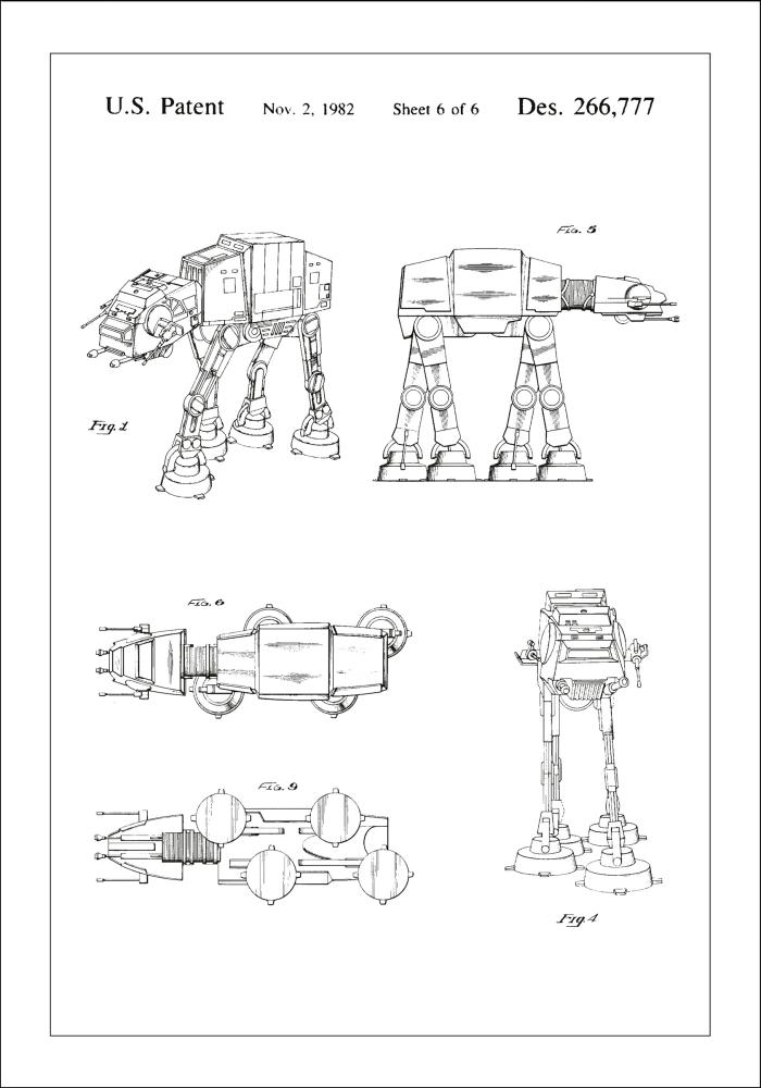 Bildverkstad Patent drawing - Star Wars - Walker - White Poster