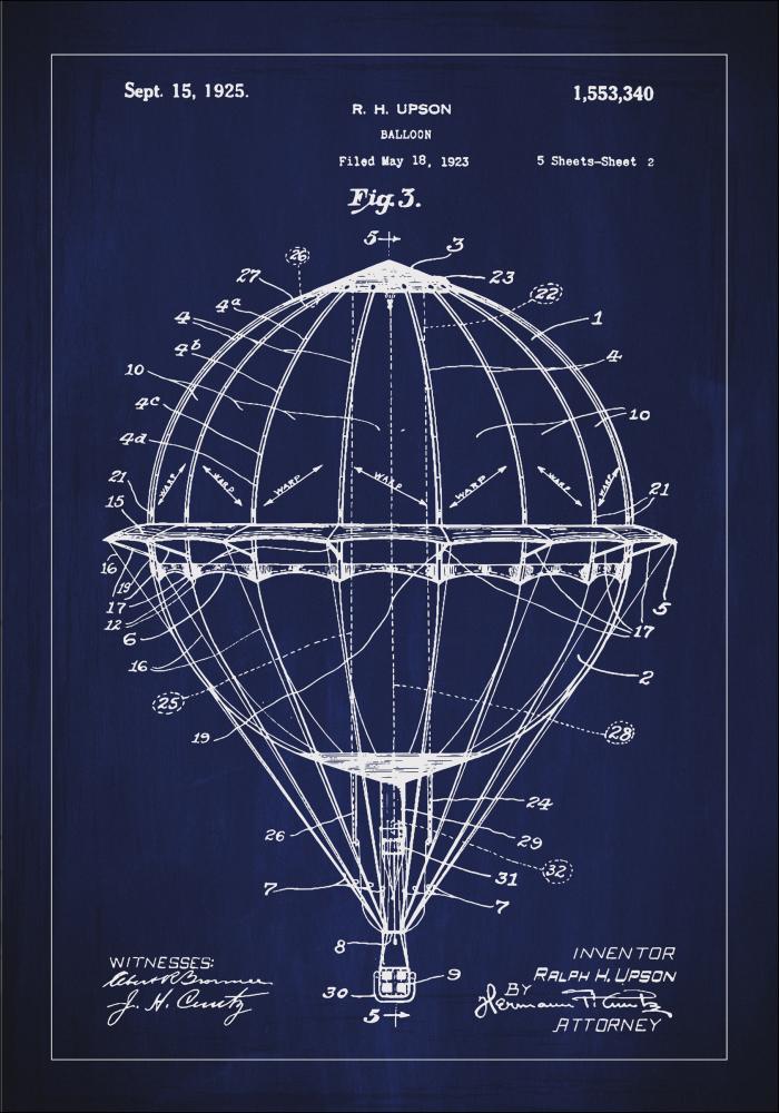 Bildverkstad Patent drawing - Hot air balloon - Blue Poster