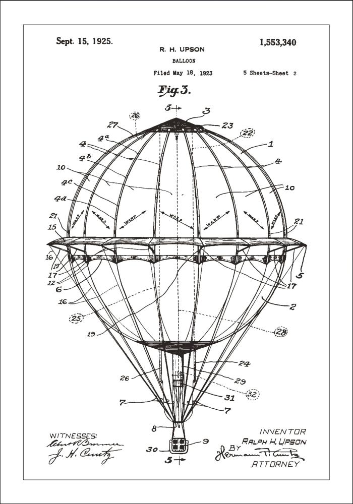 Bildverkstad Patent drawing - Hot air balloon - White Poster