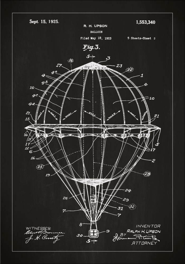 Bildverkstad Patent drawing - Hot air balloon - Black Poster