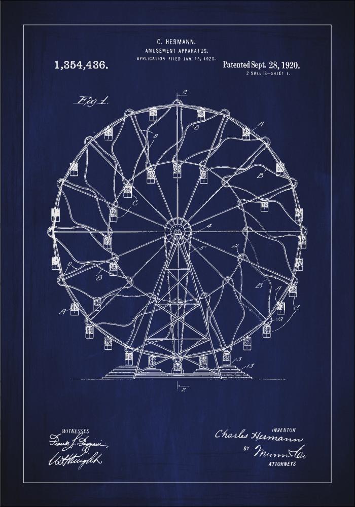 Bildverkstad Patent drawing - Ferris wheel - Blue Poster