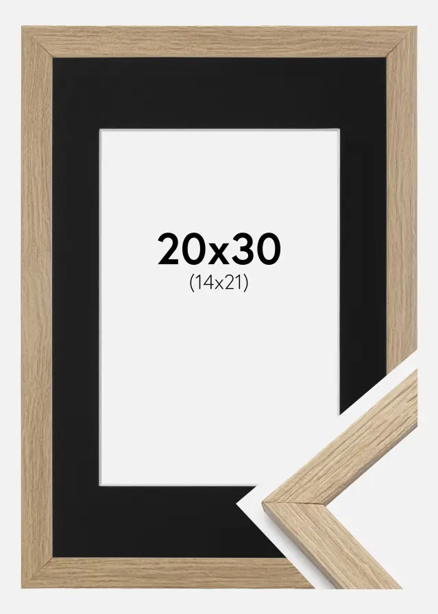 Ram med passepartou Frame Stilren Oak 20x30 cm - Picture Mount Black 15x22 cm