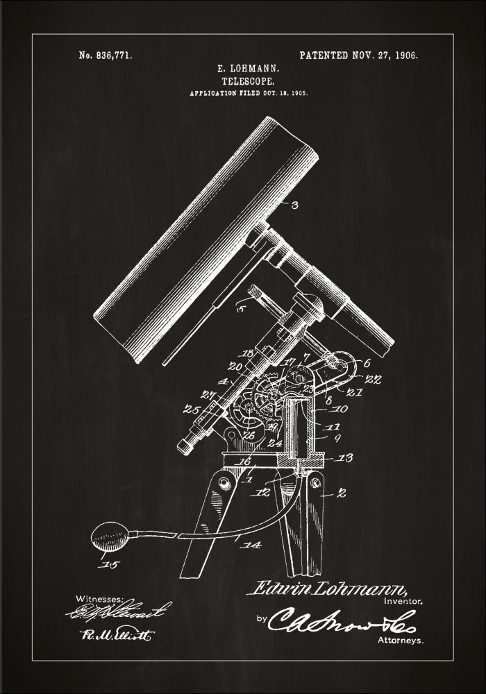 Bildverkstad Patent drawing - Telescope - Black Poster