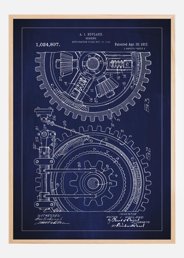 Bildverkstad Patent drawing - Gear wheel - Blue Poster