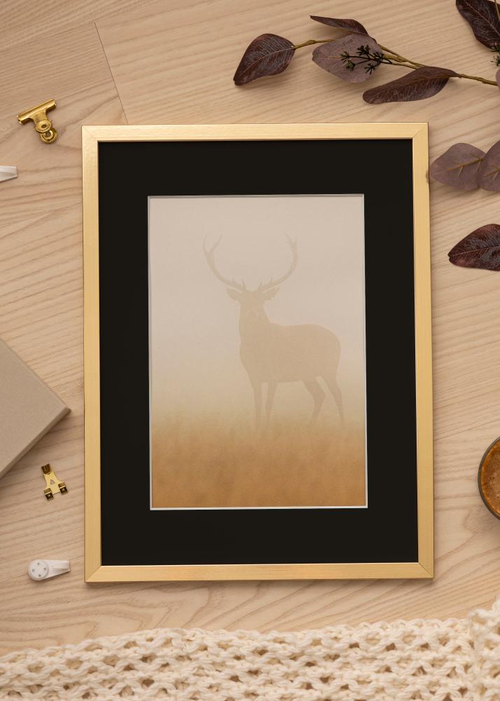 Ram med passepartou Frame Trendy Gold 35x50 cm - Picture Mount Black 10x15 inches