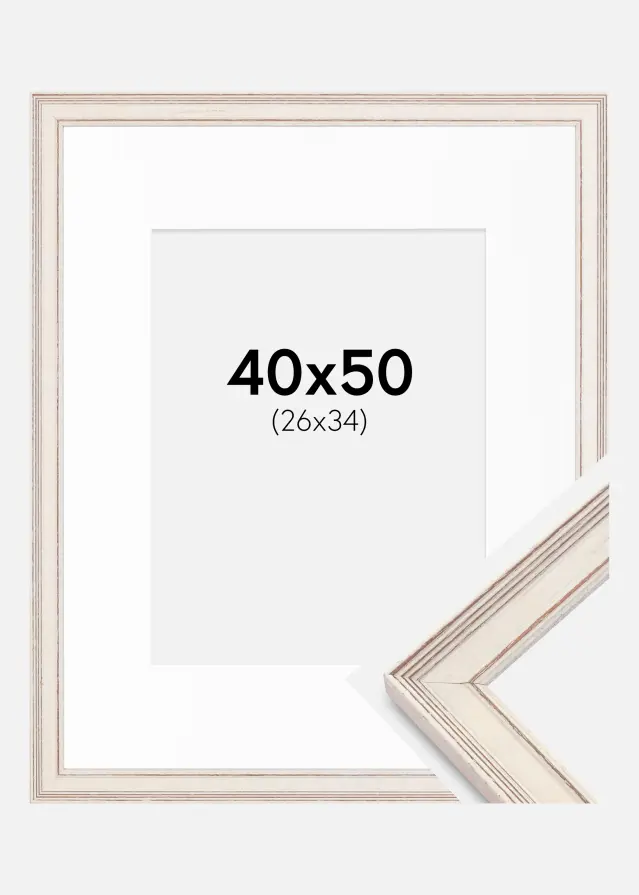 Ram med passepartou Frame Shabby Chic White 40x50 cm - Picture Mount White 27x35 cm