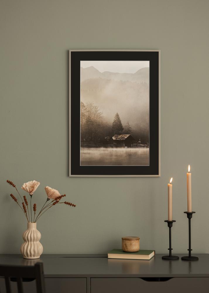 Ram med passepartou Frame New Lifestyle Earth Grey 50x70 cm - Picture Mount Black 16x24 inches