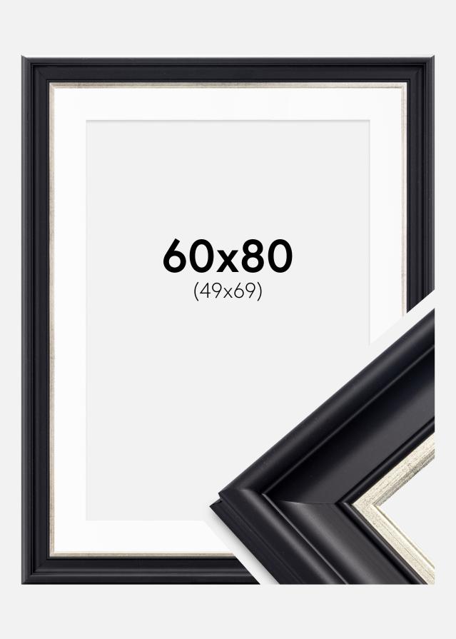 Ram med passepartou Frame Dalarna Black-Silver 60x80 cm - Picture Mount White 50x70 cm