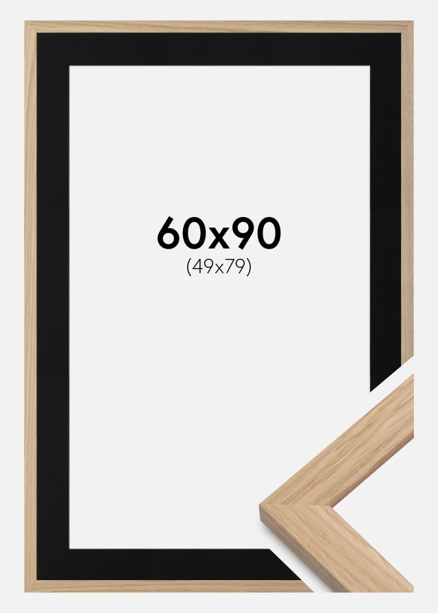 Ram med passepartou Frame Oak Wood 60x90 cm - Picture Mount Black 50x80 cm