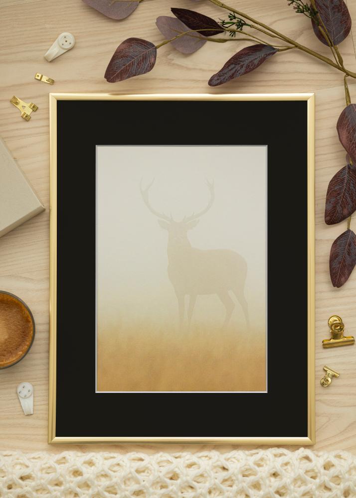 Ram med passepartou Frame New Lifestyle Shiny Gold 30x40 cm - Picture Mount Black 21x29.7 cm (A4)