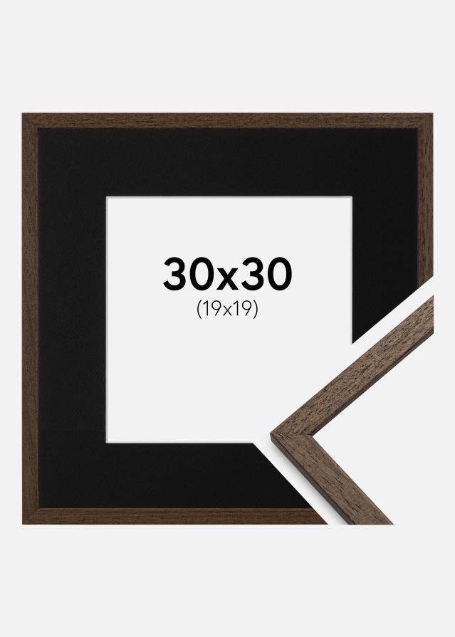 Ram med passepartou Frame Edsbyn Walnut 30x30 cm - Picture Mount Black 20x20 cm