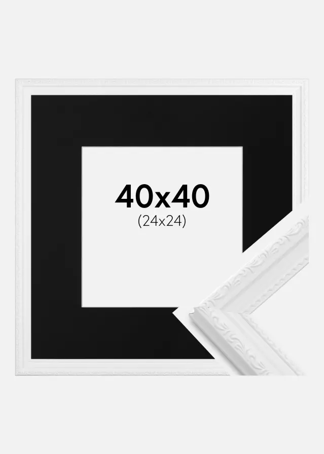 Ram med passepartou Frame Abisko White 40x40 cm - Picture Mount Black 25x25 cm