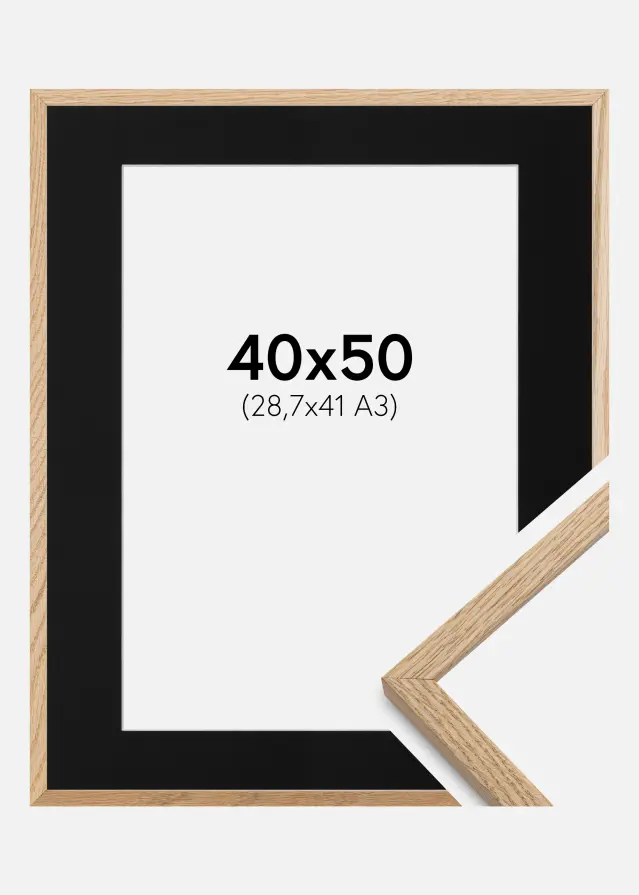 Ram med passepartou Frame Oslo Oak 40x50 cm - Picture Mount Black 29.7x42 cm (A3)