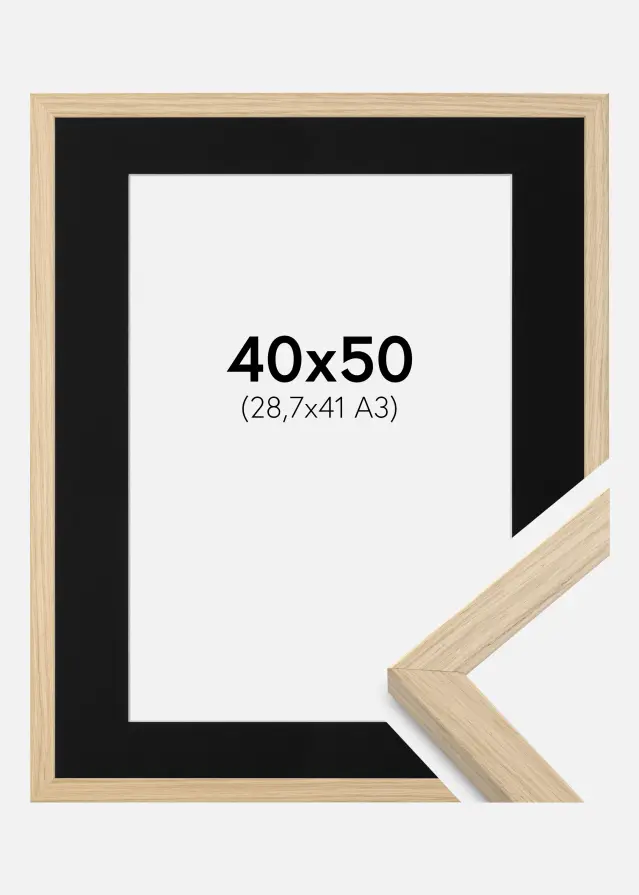 Ram med passepartou Frame Grimsåker Oak 40x50 cm - Picture Mount Black 29.7x42 cm (A3)