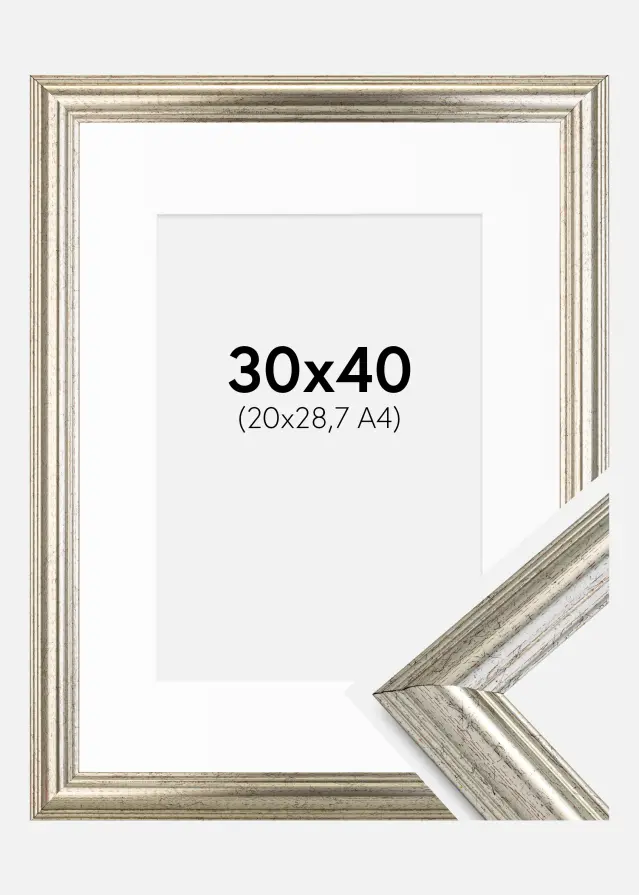 Ram med passepartou Frame Västkusten Silver 30x40 cm - Picture Mount White 21x29.7 cm (A4)