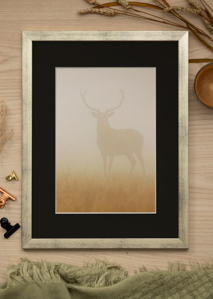 Ram med passepartou Frame Stilren Silver 70x100 cm - Picture Mount Black 62x93 cm