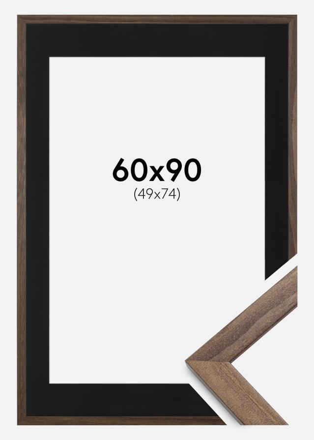 Ram med passepartou Frame Stilren Walnut 60x90 cm - Picture Mount Black 50x75 cm