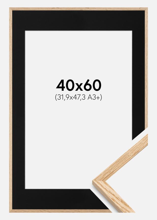 Ram med passepartou Frame Narrow Oak 40x60 cm - Picture Mount Black 32.9x48.3 cm (A3+)