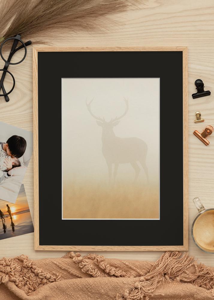 Ram med passepartou Frame Narrow Oak 35x50 cm - Picture Mount Black 11x17 inches