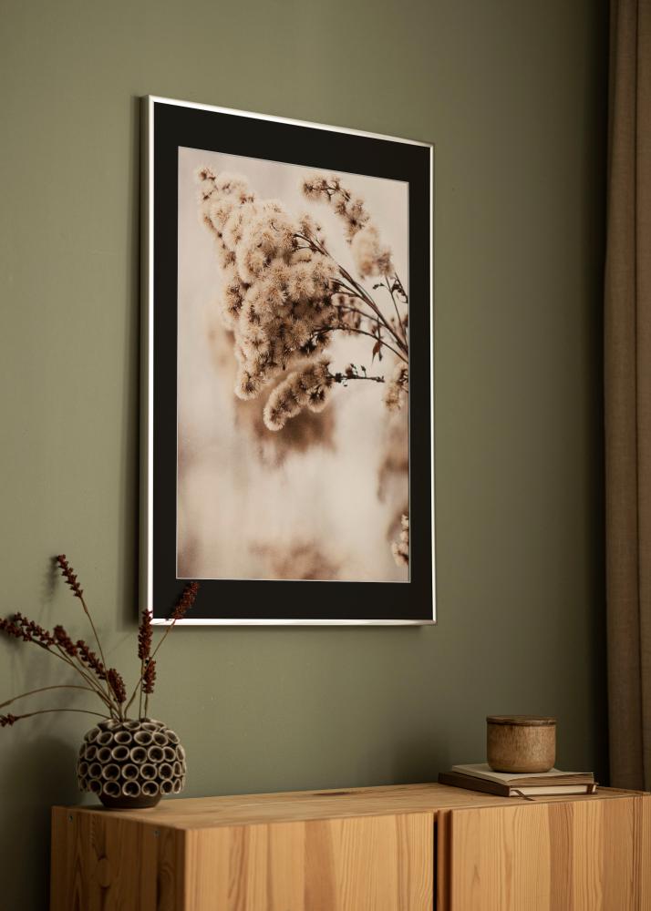 Ram med passepartou Frame Aluminium Shiny Silver 70x100 cm - Picture Mount Black 24x36 inches