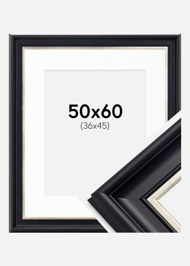 Ram med passepartou Frame Dalarna Black-Silver 50x60 cm - Picture Mount White 37x46 cm