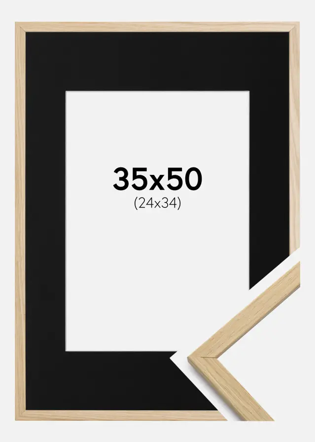 Ram med passepartou Frame Edsbyn Oak 35x50 cm - Picture Mount Black 25x35 cm