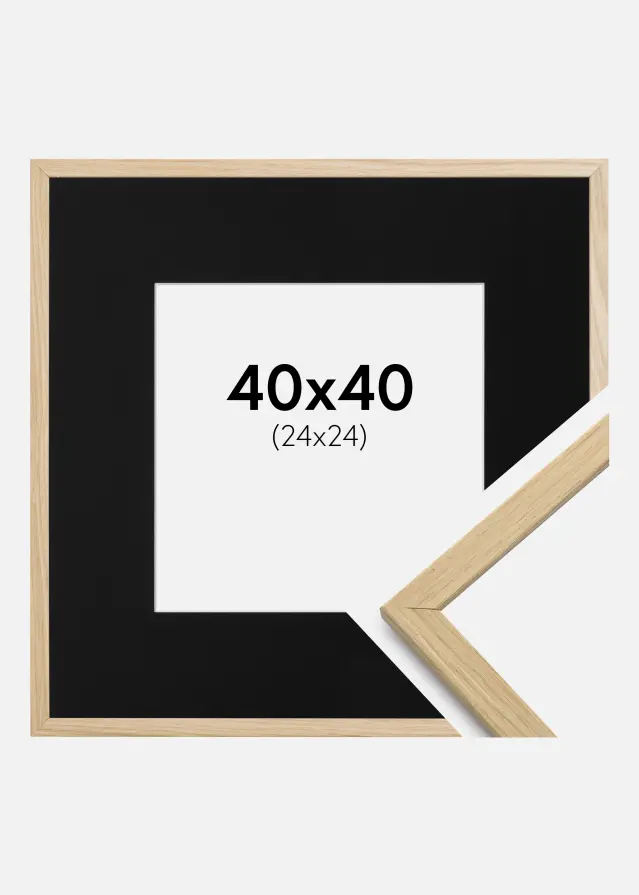 Ram med passepartou Frame Edsbyn Oak 40x40 cm - Picture Mount Black 25x25 cm