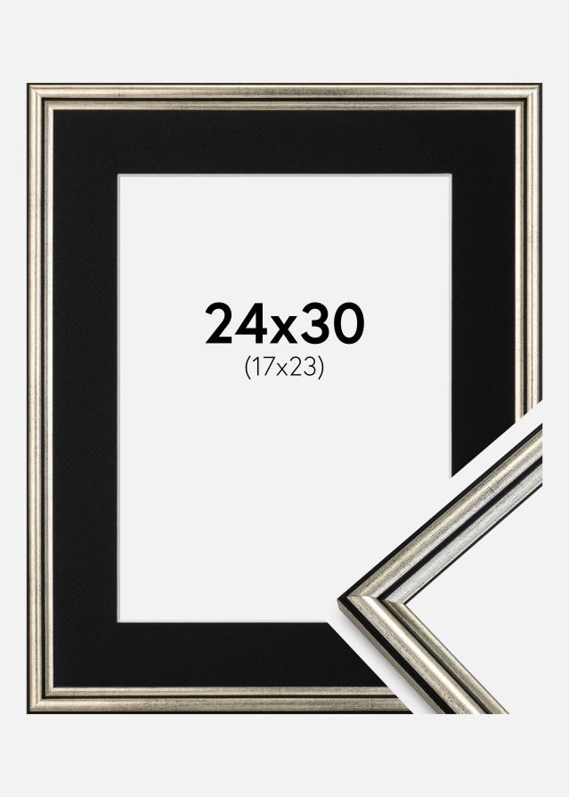 Ram med passepartou Frame Horndal Silver 24x30 cm - Picture Mount Black 18x24 cm