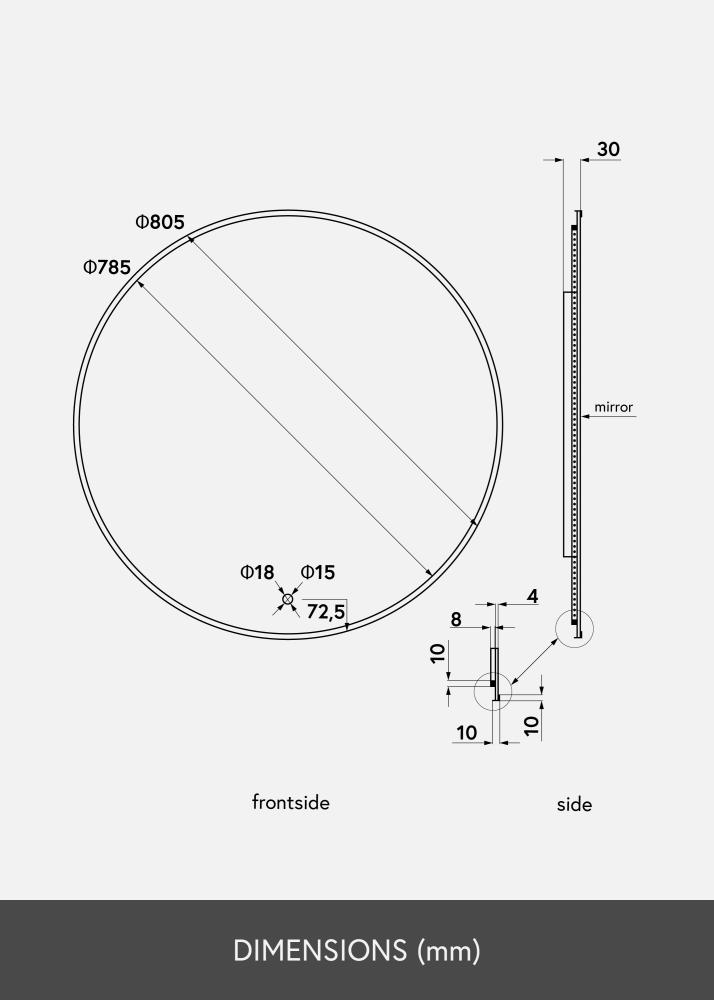 KAILA KAILA Mirror Circle LED Black 80 cm Ø