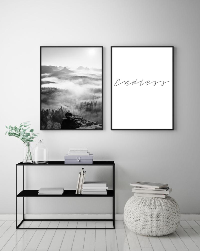 Bildverkstad Foggy Forest Black & White I - 50x70 cm Poster