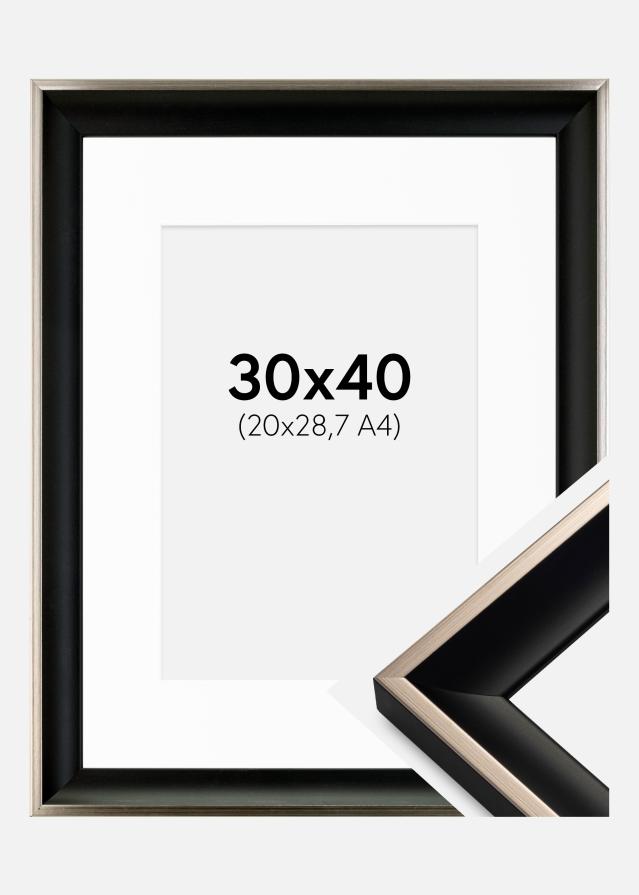 Ram med passepartou Frame Öjaren Black-Silver 30x40 cm - Picture Mount White 21x29.7 cm (A4)